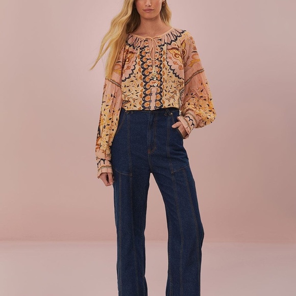 FARM RIO Jaipur Long Sleeve Top - Beige